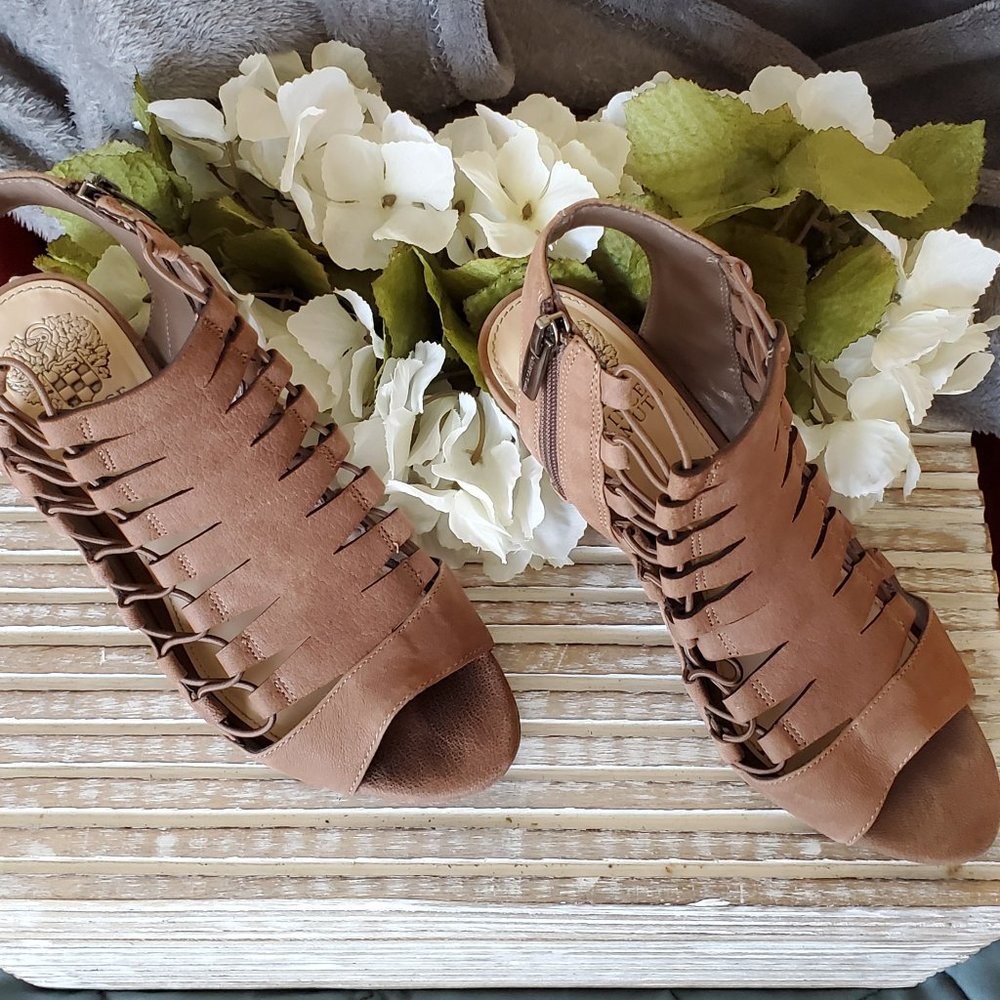 Brown Suede Caged Sandals